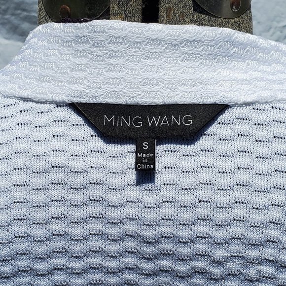 Ming Wang White Knit Jacket Black Embroidery - Picture 15 of 16